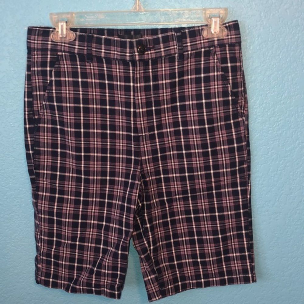Children’s Place boy size 14 plaid blue Bermuda shirts
